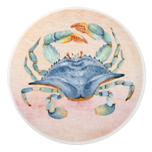 A beautiful watercolor blue crab beautiful shell ceramic knob