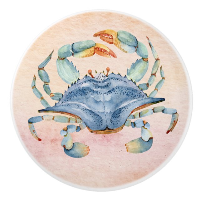 A beautiful watercolor blue crab beautiful shell ceramic knob (Front)