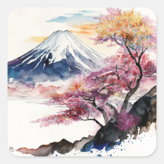 A beautiful watercolor of Mount Fuji Square Sticker