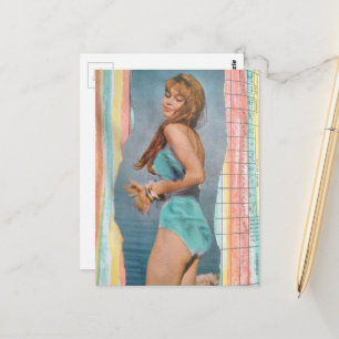 A Beautiful Woman in 1957 on the beach collage Postcard