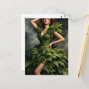 A beautiful woman in a fern dress postcard