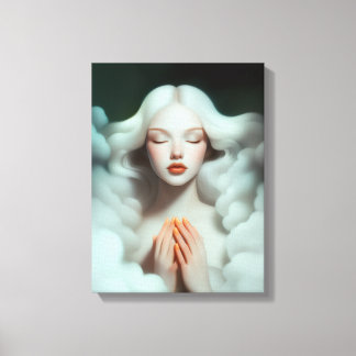 A Beautiful Woman Meditating In The Clouds Canvas Print