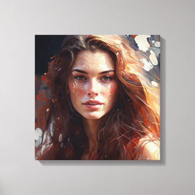 A beautiful woman with long hair canvas print (Front)