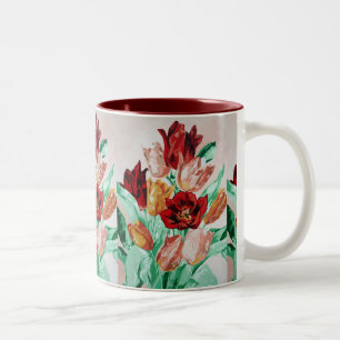 A Beautifully Bold Floral Bouquet of Tulips Two-Tone Coffee Mug