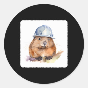 A Beaver Wearing A Hard Animal Engineer Headwear Classic Round Sticker