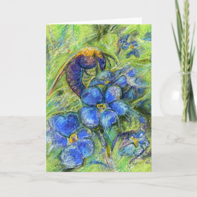 A Bee & Forget-me-not Flowers Card (Front)
