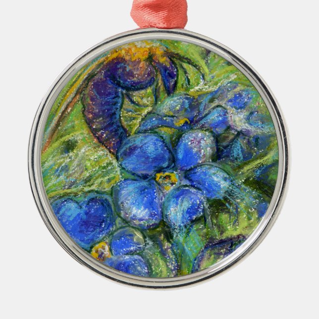 A Bee & Forget-me-not Flowers Metal Ornament (Front)