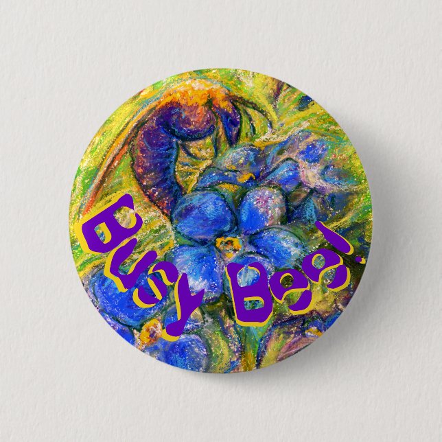 A Bee & Forget-me-not Flowers & your text 2 Inch Round Button (Front)