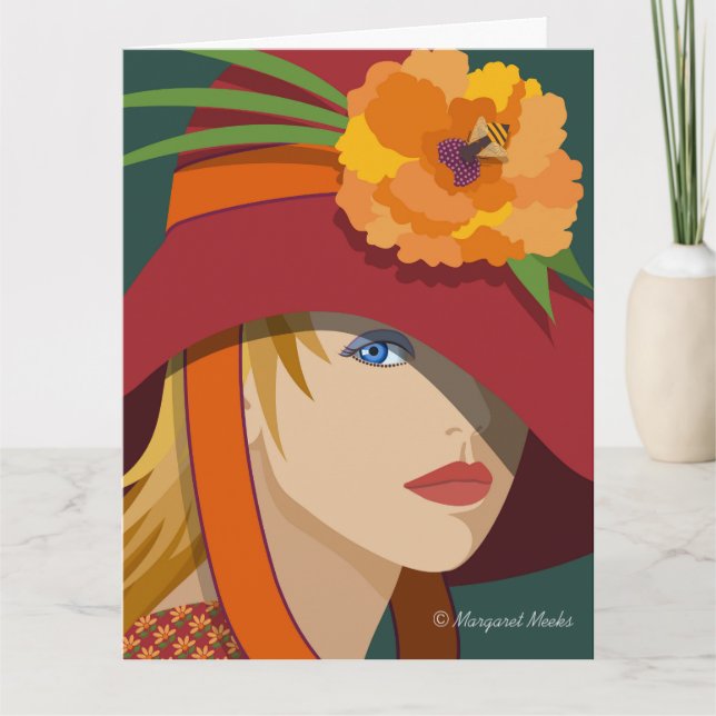 A Bee in Her Bonnet Folded Note Card or Invitation (Front)