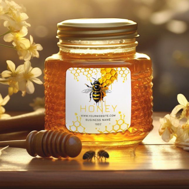 A Bee Minimalistic yellow Honey Farm Jar Labels (A Bee Minimalistic yellow Honey Farm Jar Labels. #abstractbee #waxlabel #honyfarmlabels)