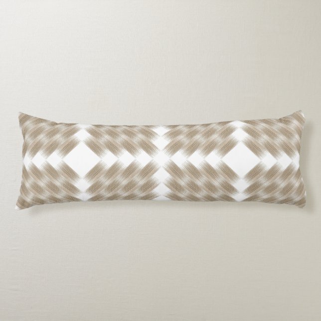a beige and white chequered pattern on a white body pillow (Front)