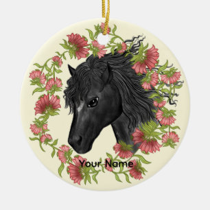 A Bellflower Black Horse Ceramic Ornament