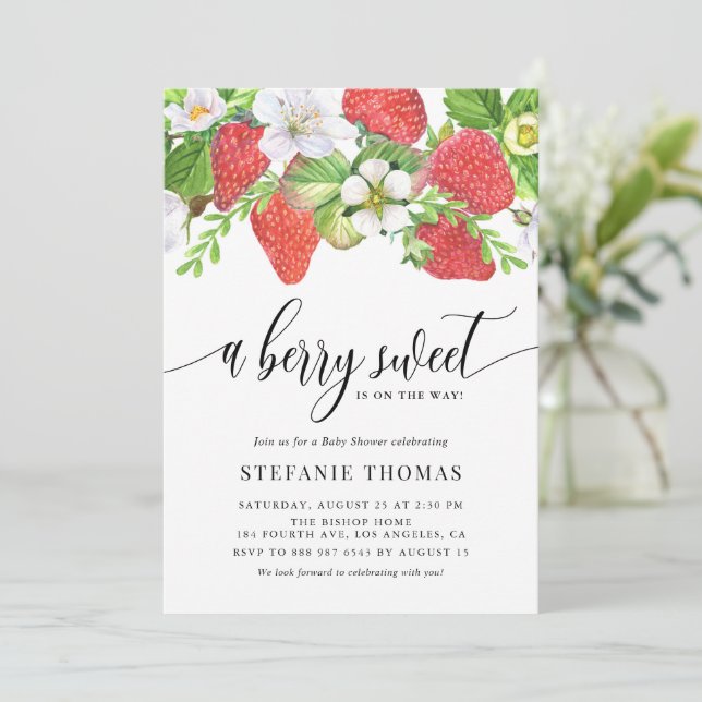 A Berry Sweet Baby Is On The Way Baby Shower Invitation (Standing Front)