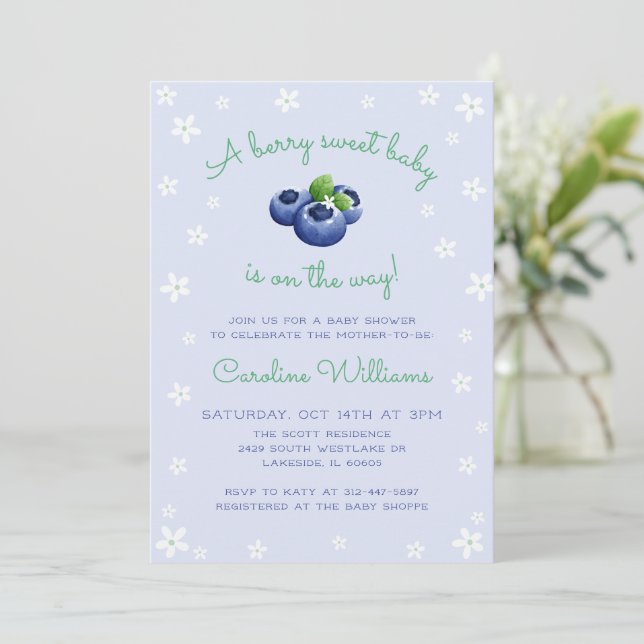 A Berry Sweet Baby is on the Way Blueberry Boy Invitation (Standing Front)