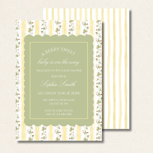 A berry sweet baby is on the way sage green border invitation