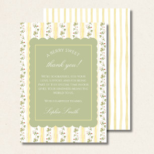 A berry sweet baby is on the way sage green border thank you card