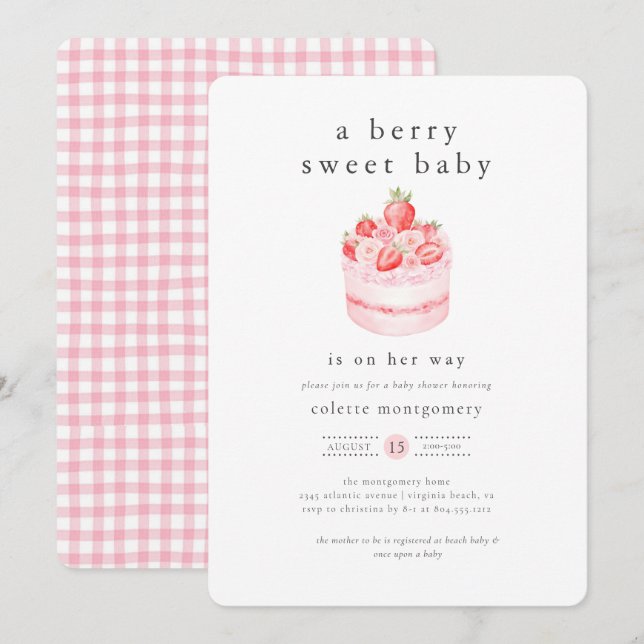 A Berry Sweet Baby Strawberry Baby Shower  Invitation (Front/Back)