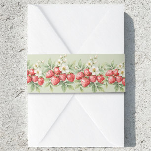 A Berry Sweet Strawberry in blossom green Invitation Belly Band
