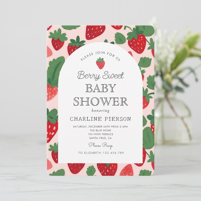 A Berry Sweet Strawberry Pink  Baby Shower   Invitation (Creator Uploaded)