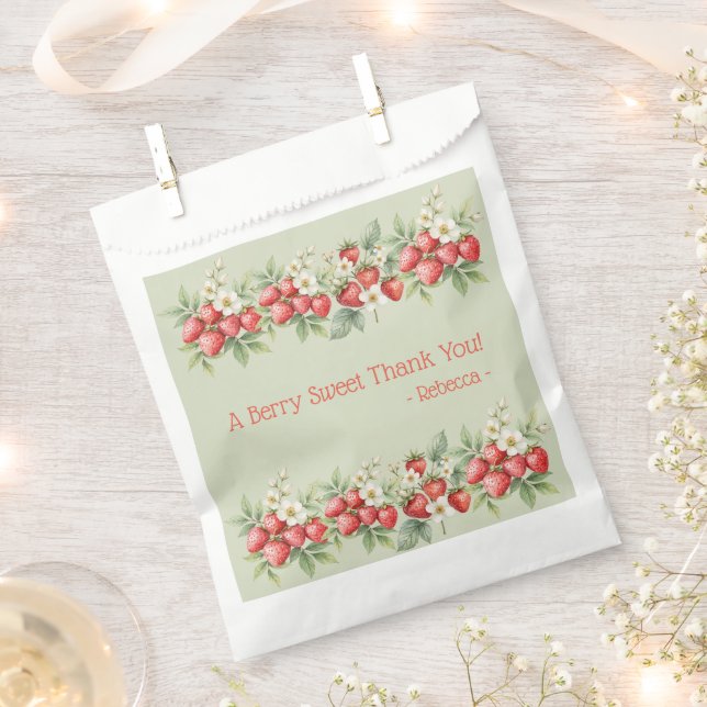 A Berry Sweet Thank You Strawberries Blossom Favour Bag (Clipped)