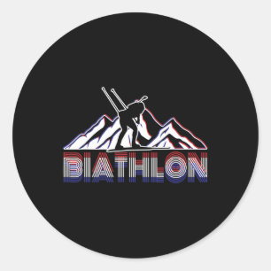 A Biathlete With Rifle And Cross-country Skis Moti Classic Round Sticker