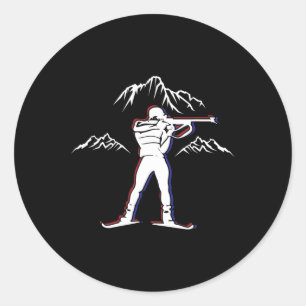 A Biathlete With Rifle And Cross-country Skis Moti Classic Round Sticker