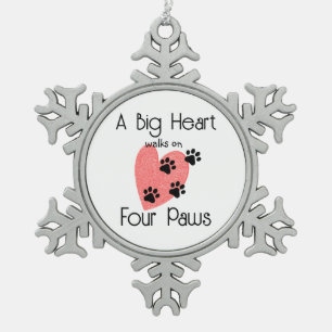 A Big Heart walks on Four Paws - Cute Pet Lover Snowflake Pewter Christmas Ornament
