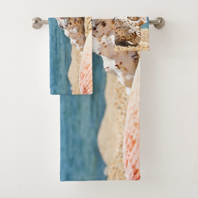 A Big Seashell On A Kavala Beach Of Clear Blue Sea Bath Towel Set (Insitu)