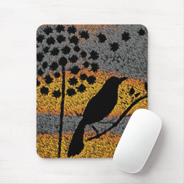 A Bird Among the Feathers Mouse Pad (With Mouse)