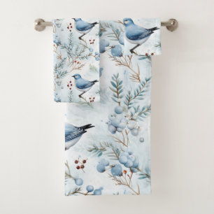 A Bird in a cold Winter - Bath Towel Set