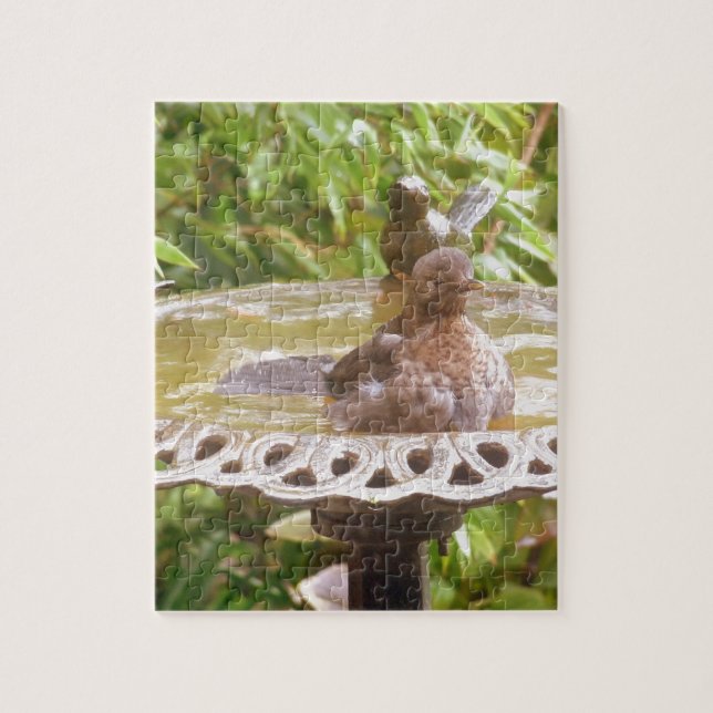 A Bird In The Bath Jigsaw Puzzle (Vertical)