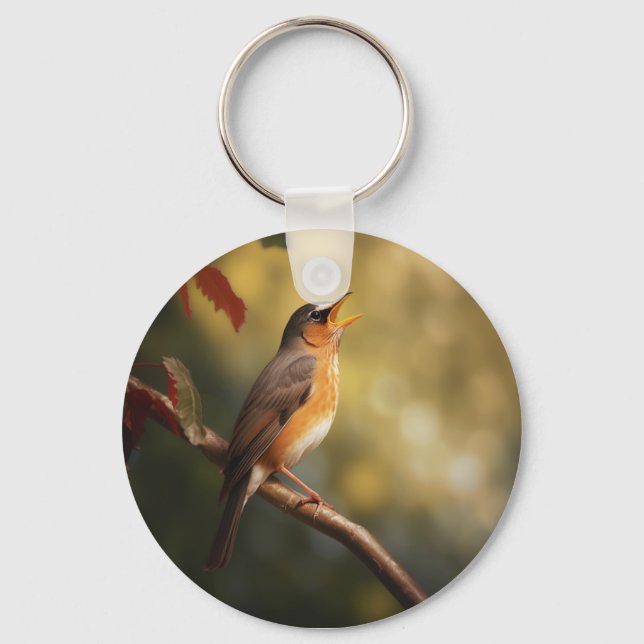 A bird singing in the morning keychain (Front)
