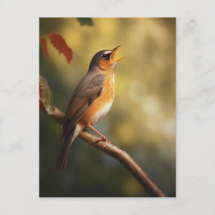 A bird singing in the morning postcard
