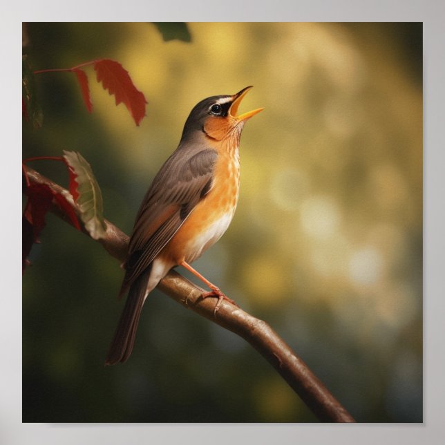 A bird singing in the morning poster (Front)