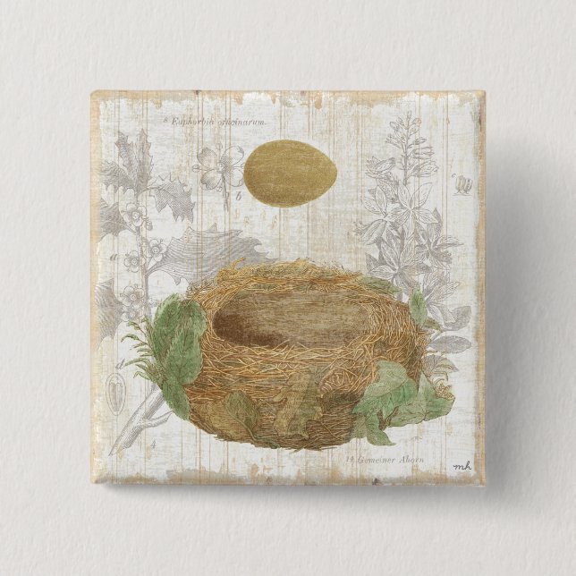 A Bird's Nest with a Brown Egg 2 Inch Square Button (Front)