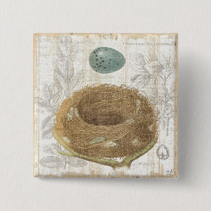 A Bird's Nest with a Decorative Egg 2 Inch Square Button
