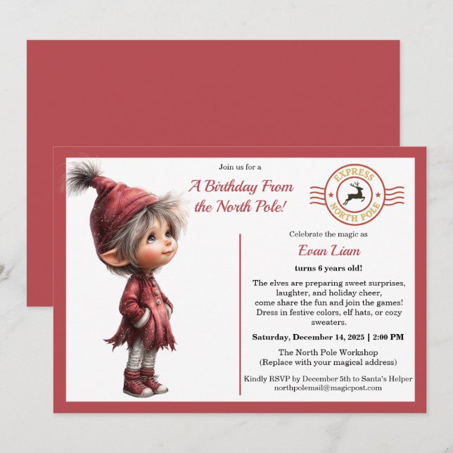 A Birthday From the North Pole | Whimsical Elf  Invitation (Front/Back)