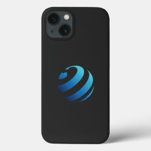 a black and blue logo with a wave on it iPhone 13 case