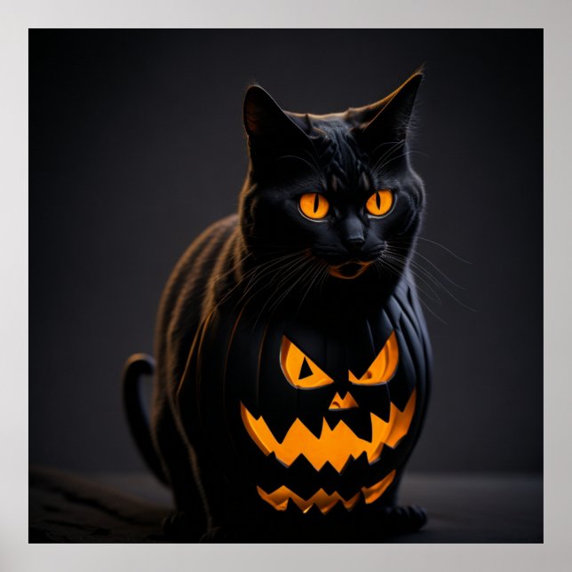 A black and orange striped Halloween cat Poster (Front)