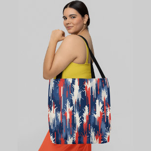 A black and white abstract geometric pattern tote bag
