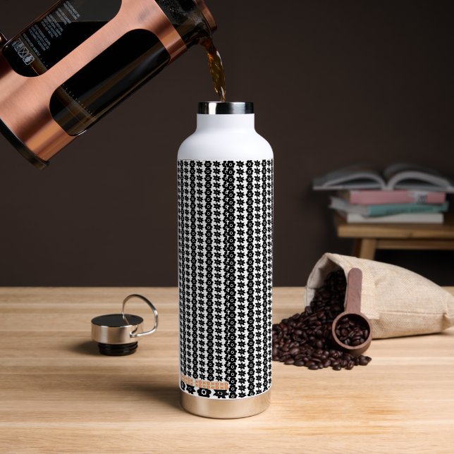 a black and white background with a lot of dots water bottle (Coffee)