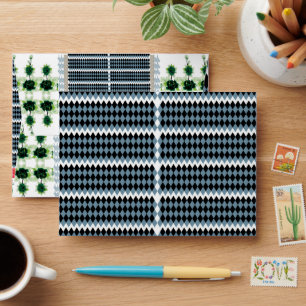 a black and white chequered pattern with a white b envelope