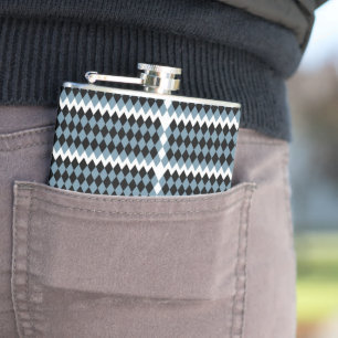 a black and white chequered pattern with a white b hip flask