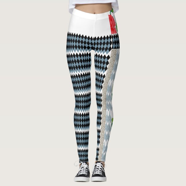 a black and white chequered pattern with a white b leggings (Front)
