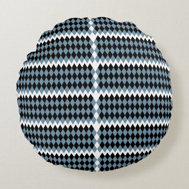 a black and white chequered pattern with a white b round pillow (Front)