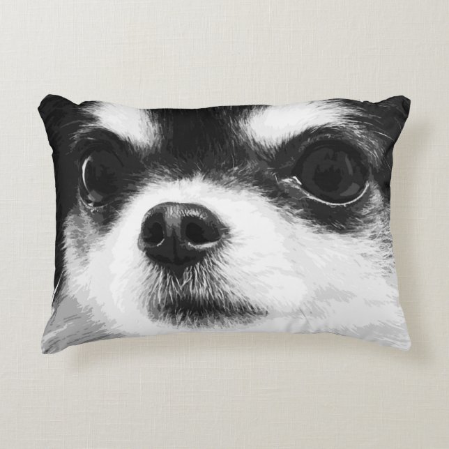 A black and white Chihuahua Accent Pillow (Front)