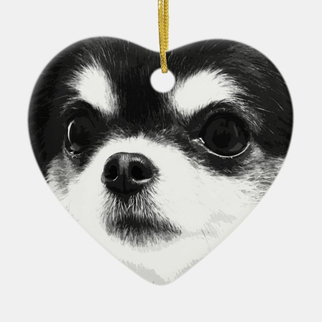 A black and white Chihuahua Ceramic Ornament (Front)
