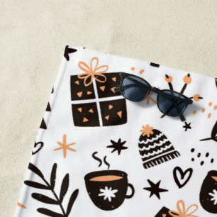 A Black and White Christmas Pattern Beach Towel