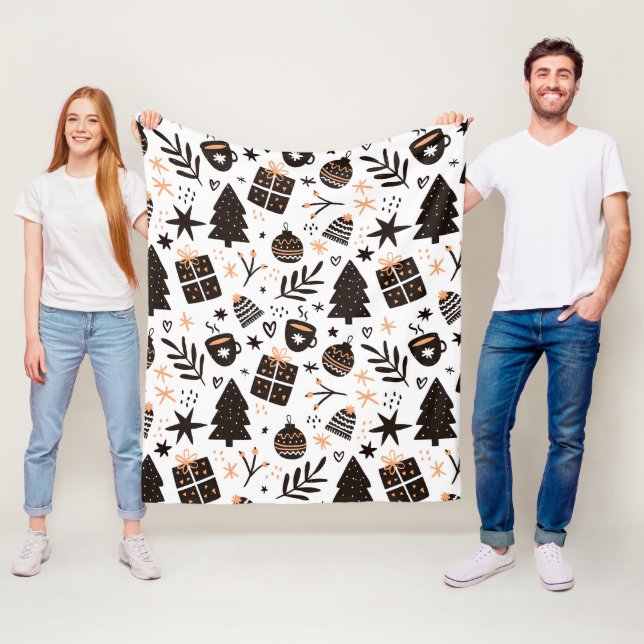 A Black and White Christmas Pattern Fleece Blanket (In Situ)