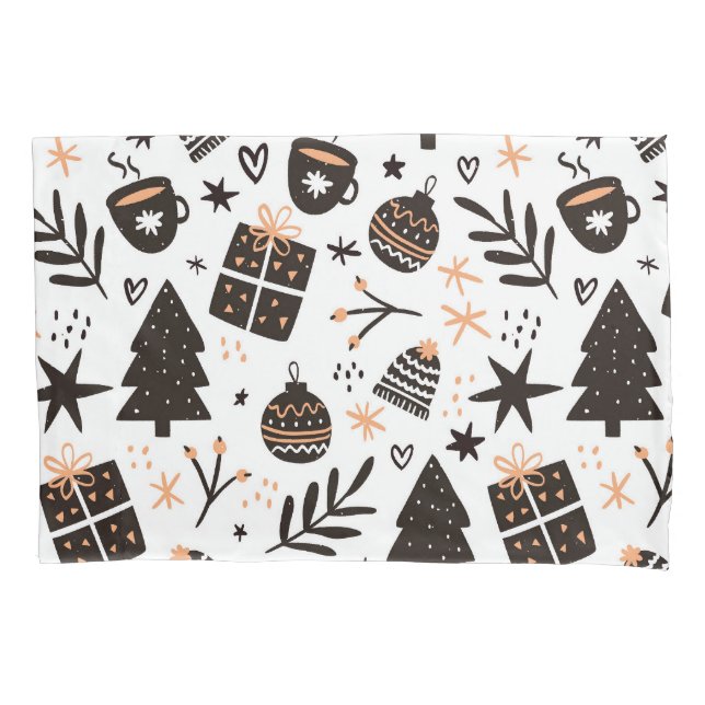 A Black and White Christmas Pattern Pillowcase (Front)